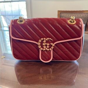 Gucci Red & Pink GG Marmot Shoulder Bag w/ Enamel Logo